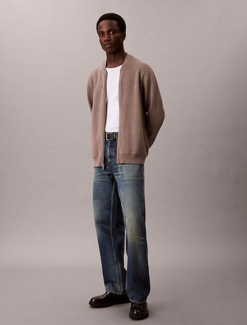 Smooth Cotton Sweater Bomber Jacket Product Image