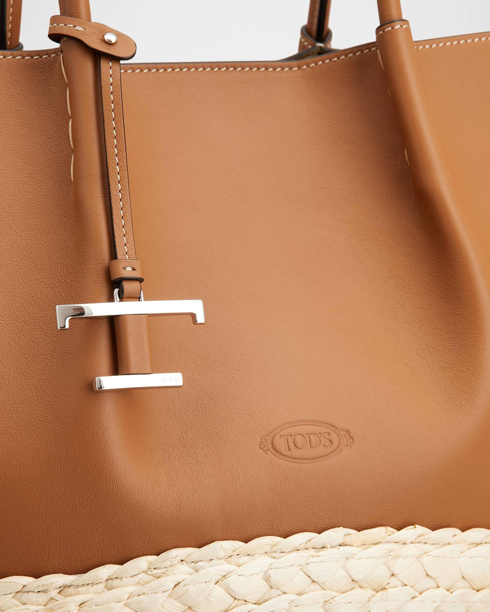 Bux Medium Leather & Woven Leaf Shopping Tote Bag Product Image