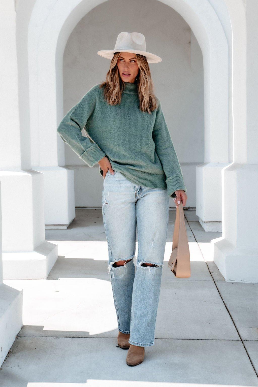 Falling For You Green Ribbed Sweater - FINAL SALE Product Image