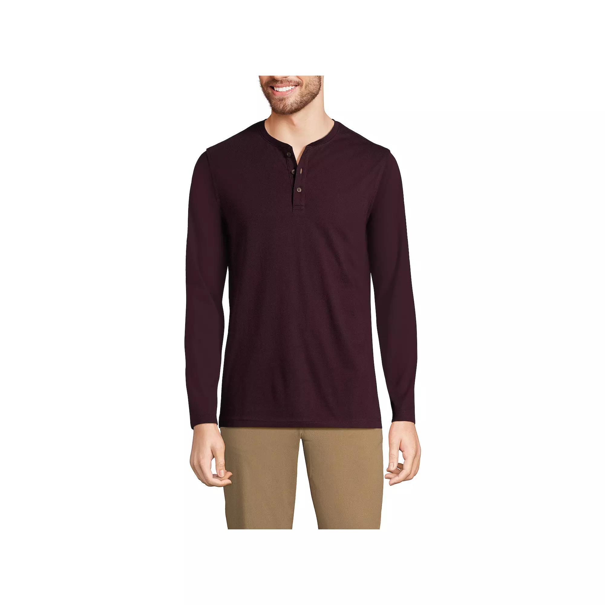 Men's Lands' End Long Sleeve Supima Jersey Henley Top, Size: XXL, Black Product Image