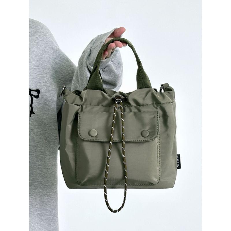 Top Handle Plain Drawstring Nylon Crossbody Bag Product Image