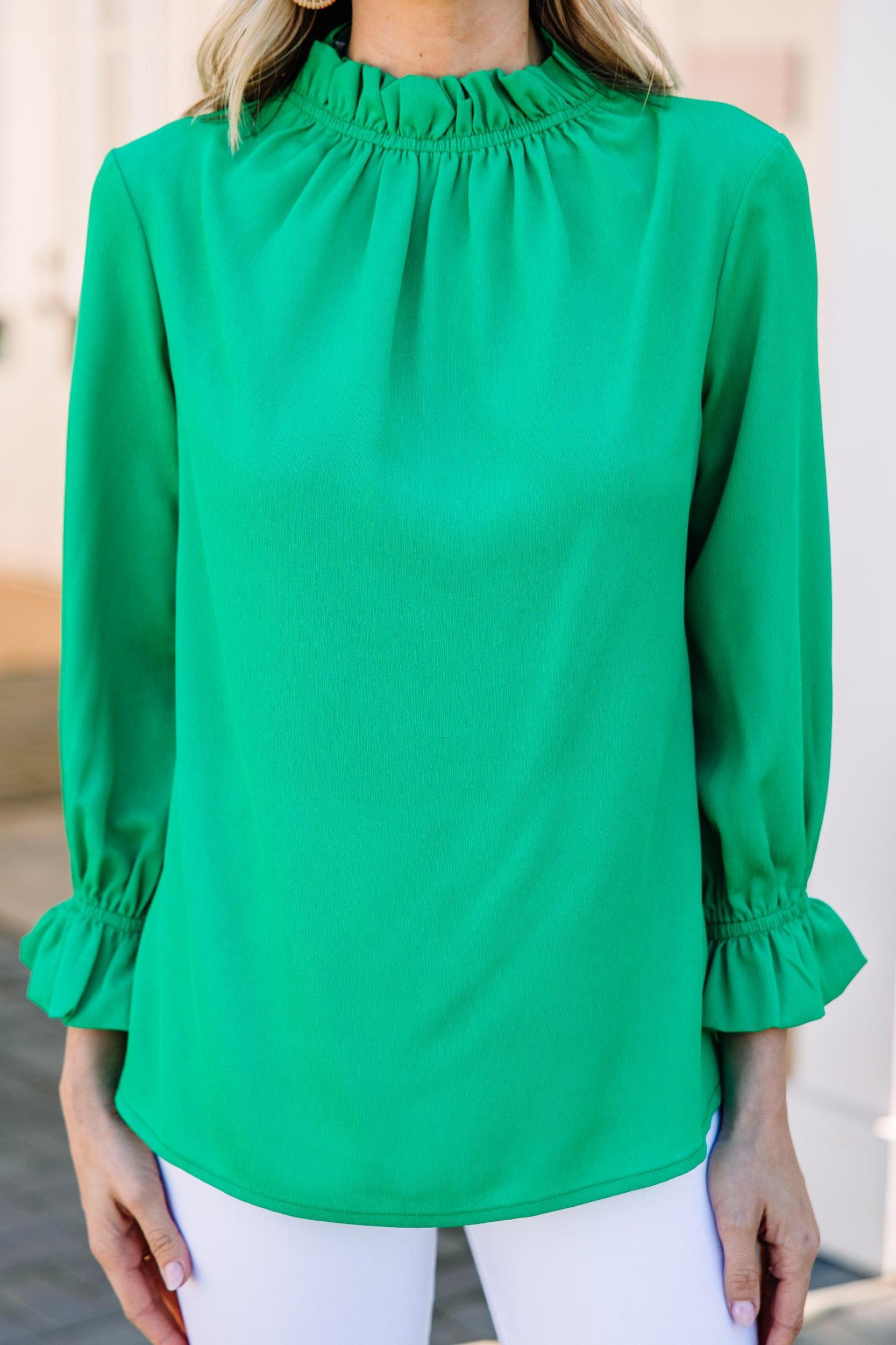 Tried And True Kelly Green Ruffled Blouse Female Product Image