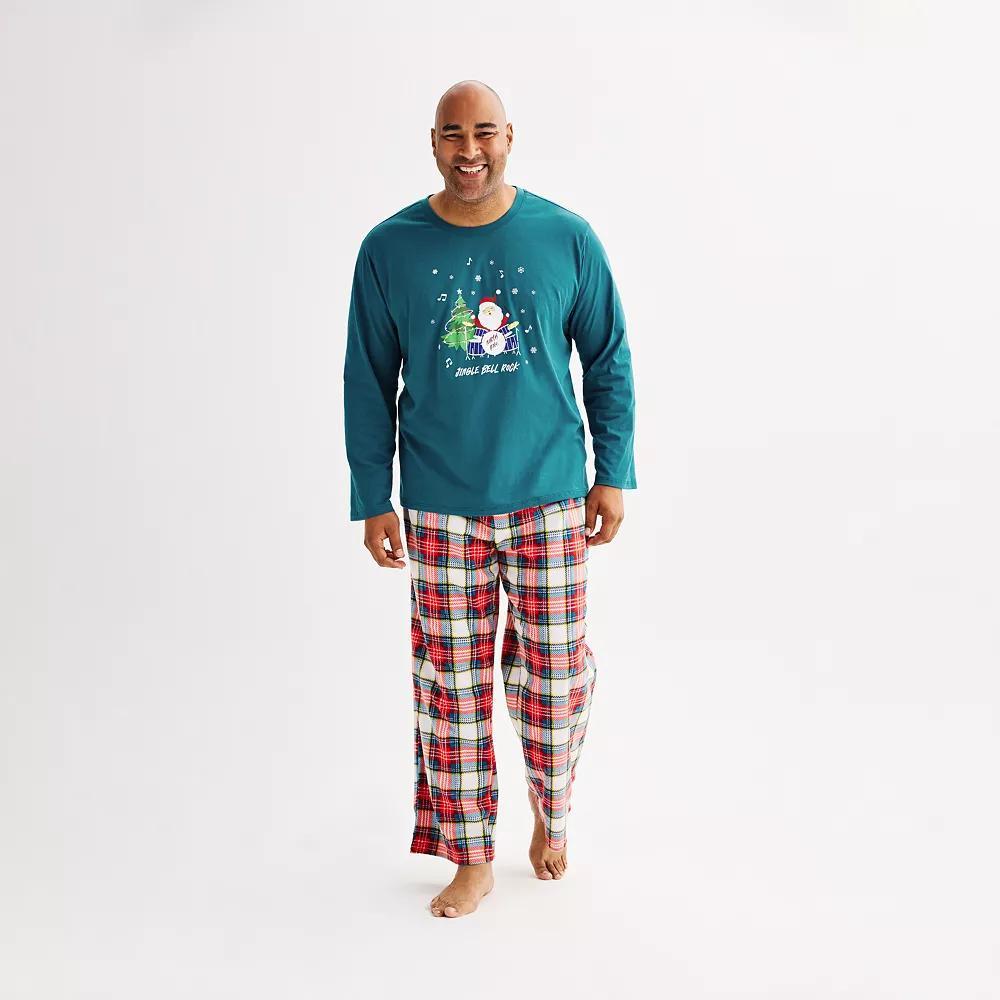 Big & Tall Jammies For Your Families Jingle Bell Rock Santa Claus Pajama Top & Pajama Bottoms Set, Mens Product Image