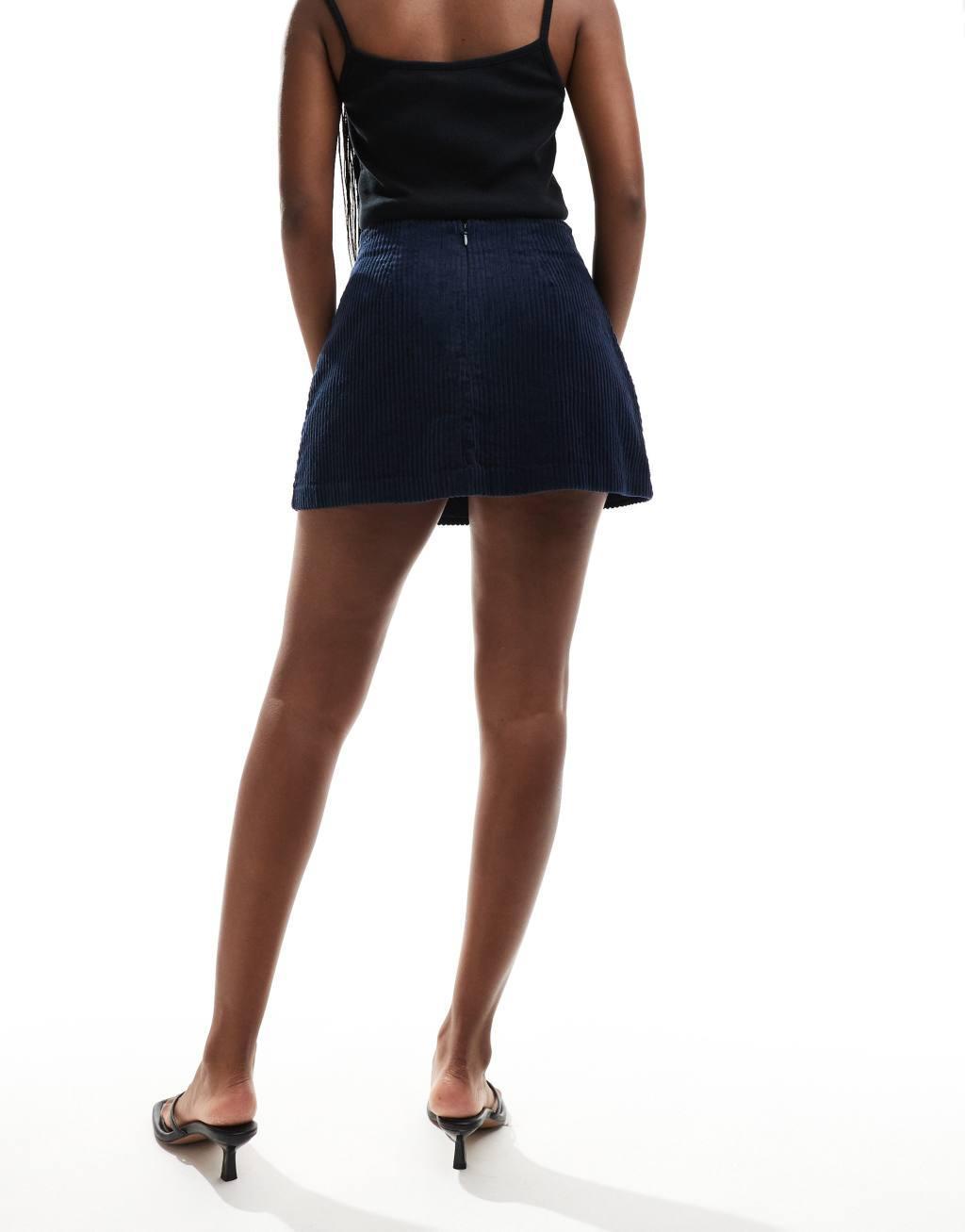ASOS DESIGN pocket detail cord skirt in navy Product Image