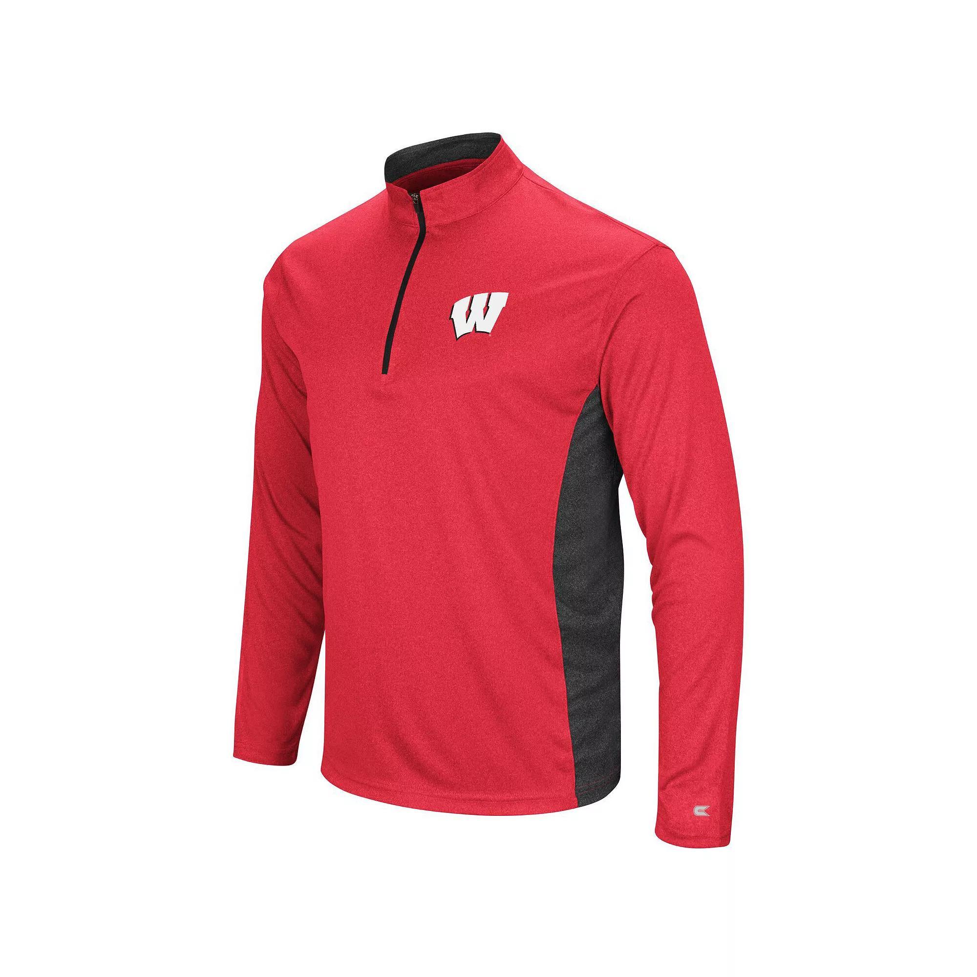 Men's Colosseum Heathered Red/Black Wisconsin Badgers Audible Windshirt Quarter-Zip Pullover Jacket, Size: Medium Product Image