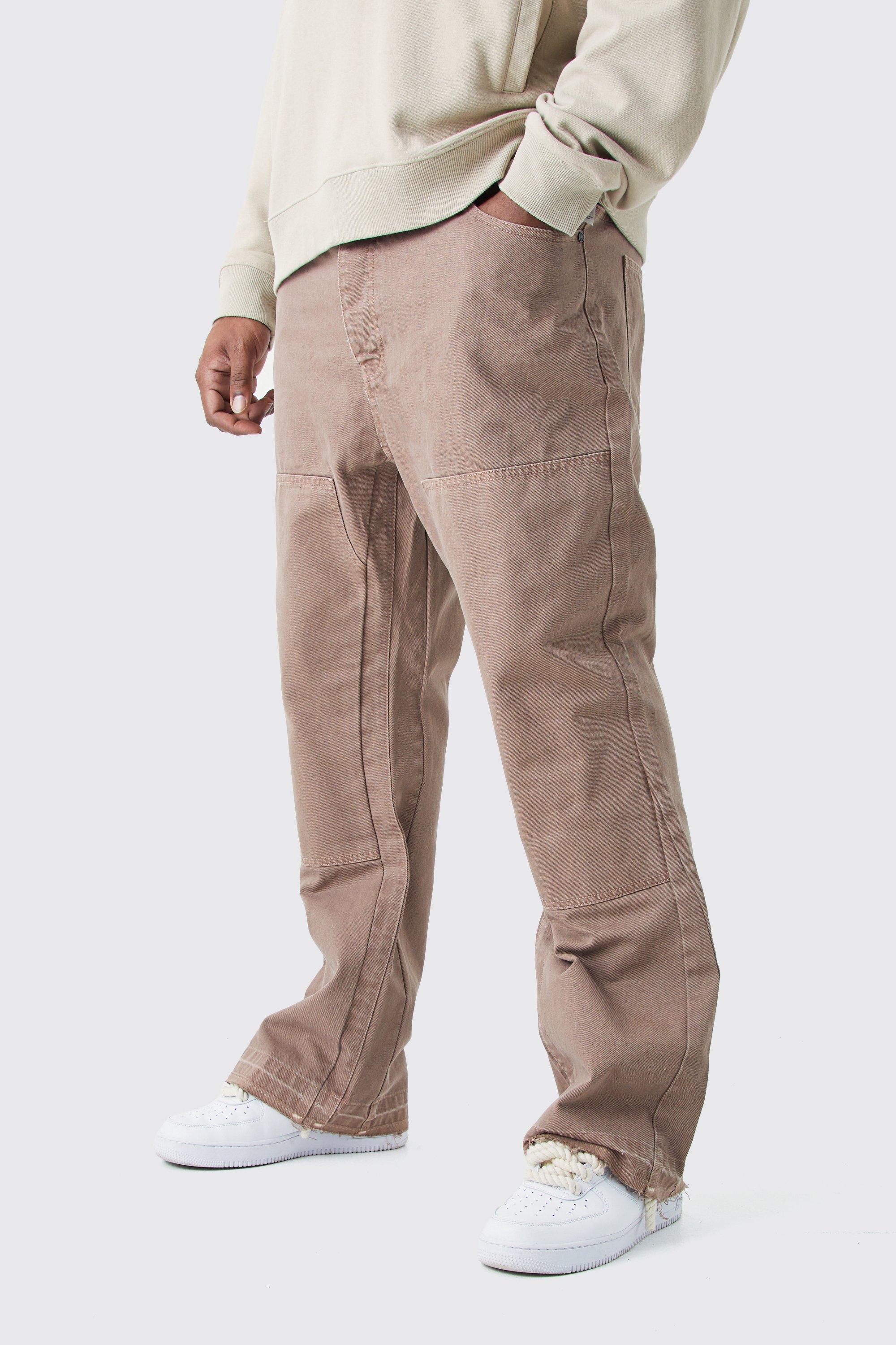 Mens Plus Slim Rigid Flare Gusset Detail Jeans - Brown Product Image