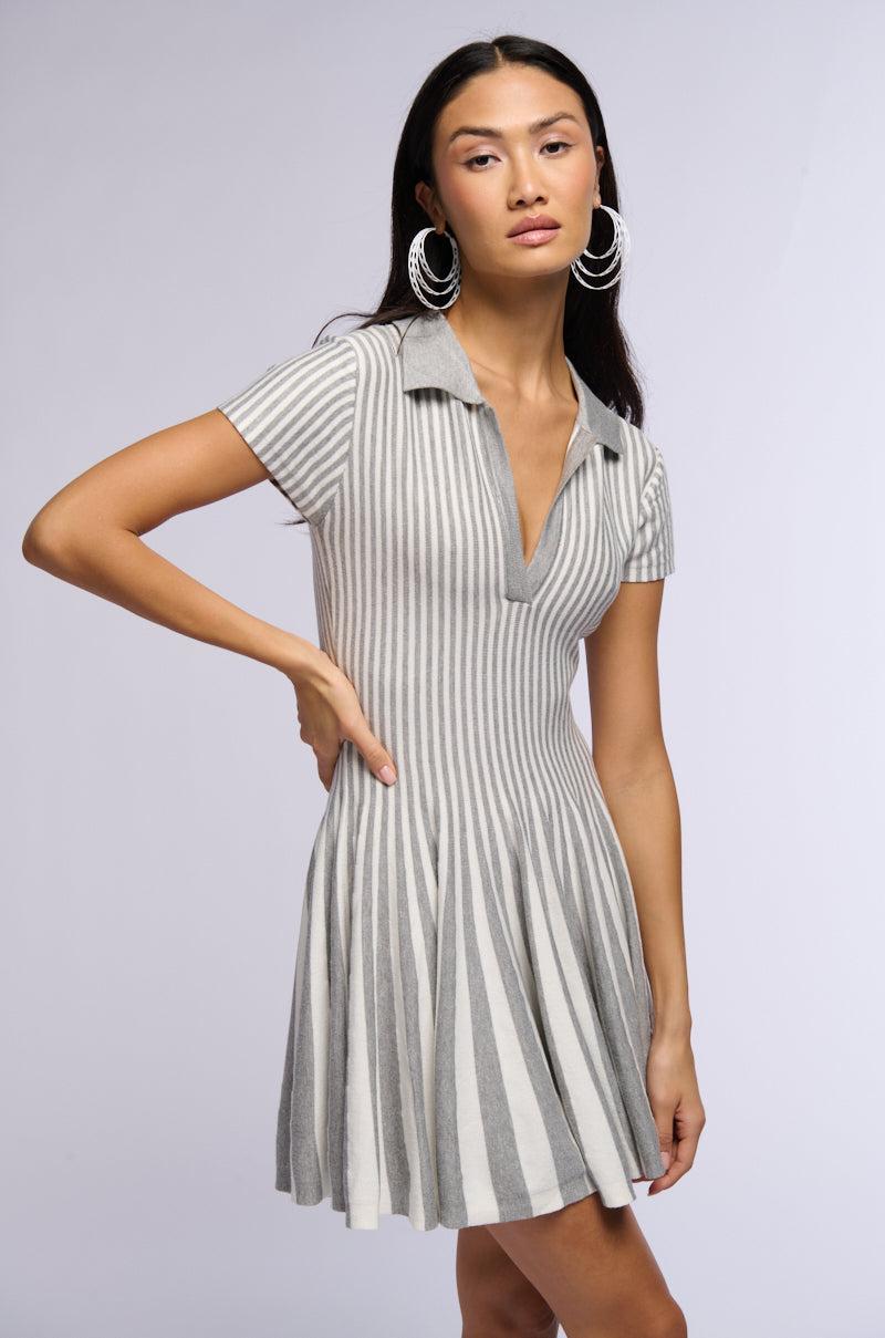 ALINA PLEATED KNIT FIT AND FLARE MINI DRESS Product Image