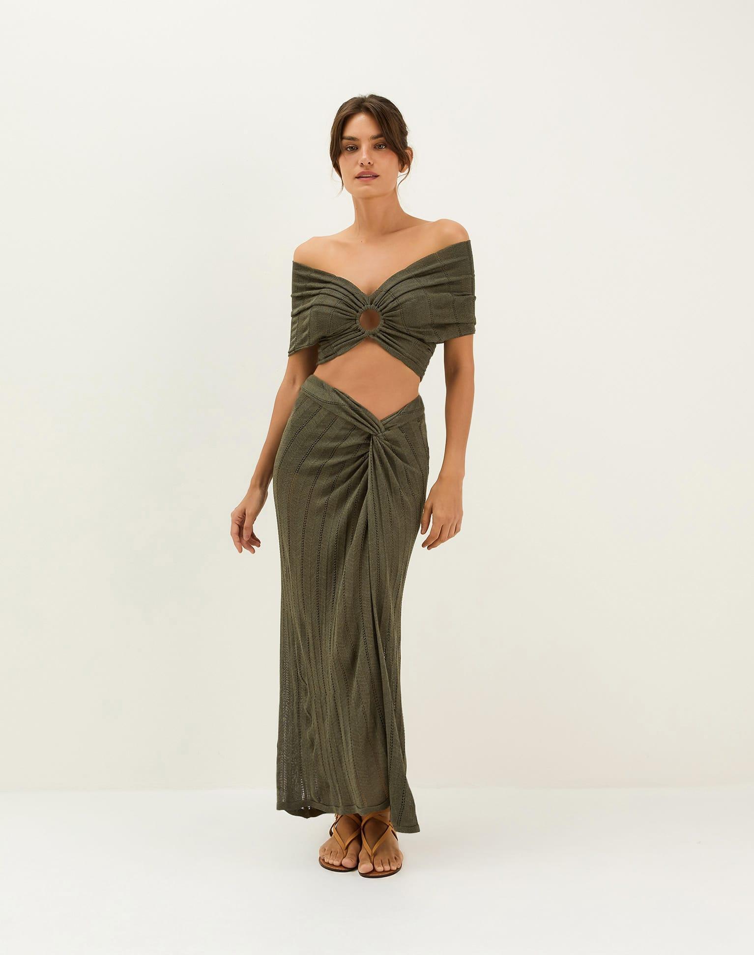 Knit Solaro Bardot Top - Evergreen Product Image
