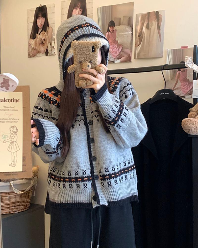 Hooded Patterned Cardigan Product Image