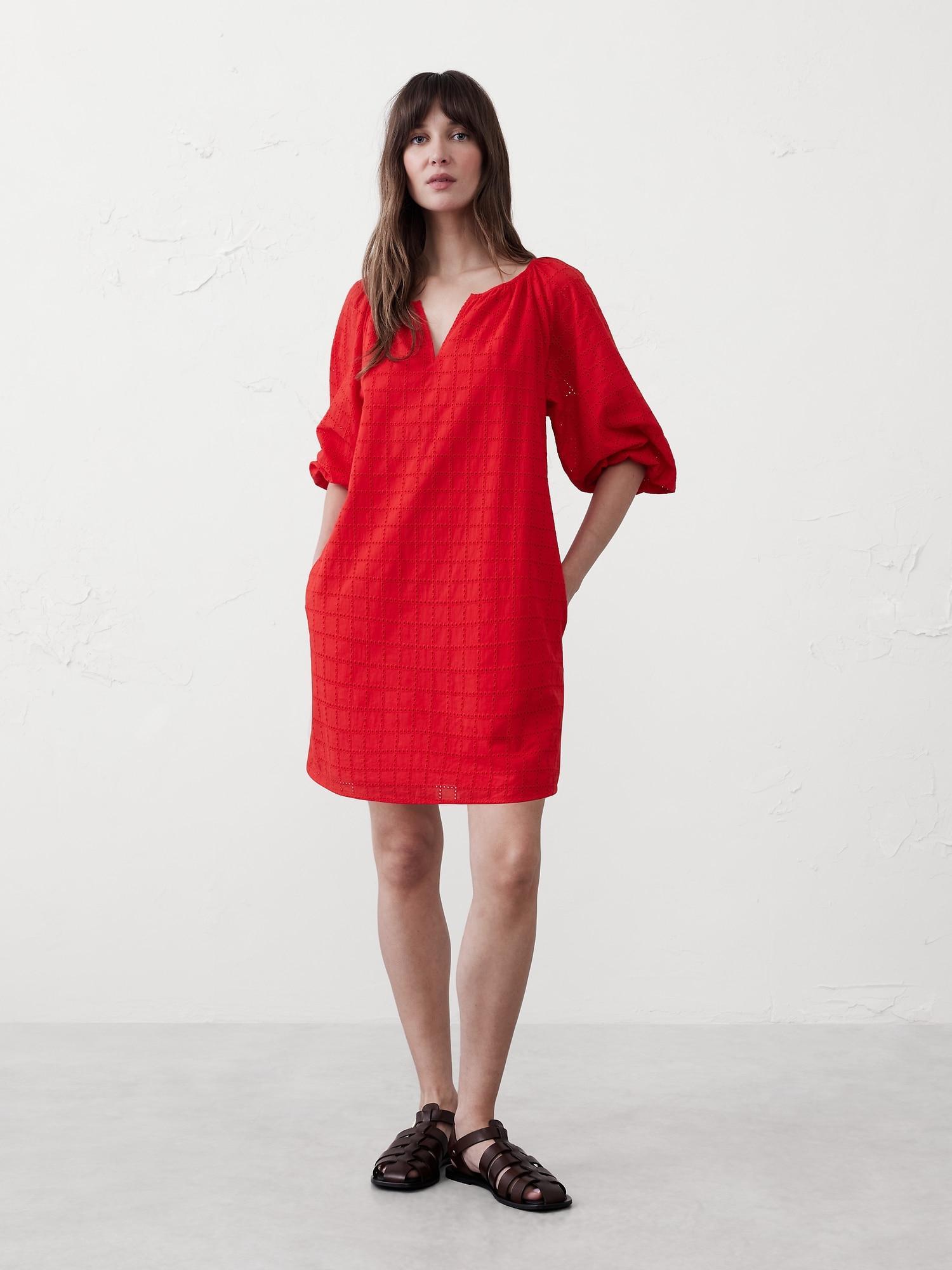 Eyelet Puff-Sleeve Mini Dress Product Image