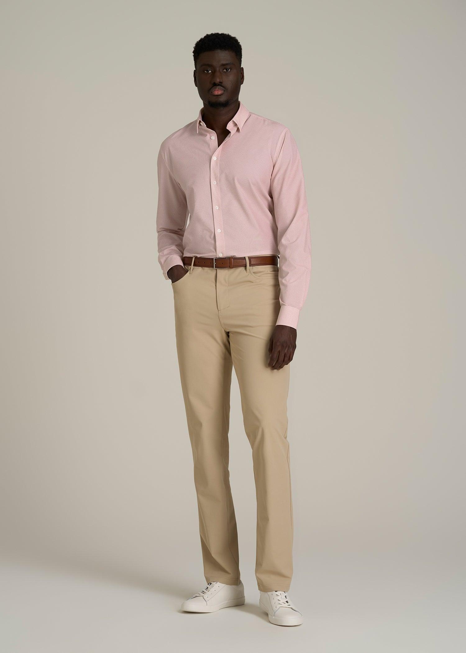Traveler Stretch Dress Shirt for Tall Men in Light Orange Geometric Product Image