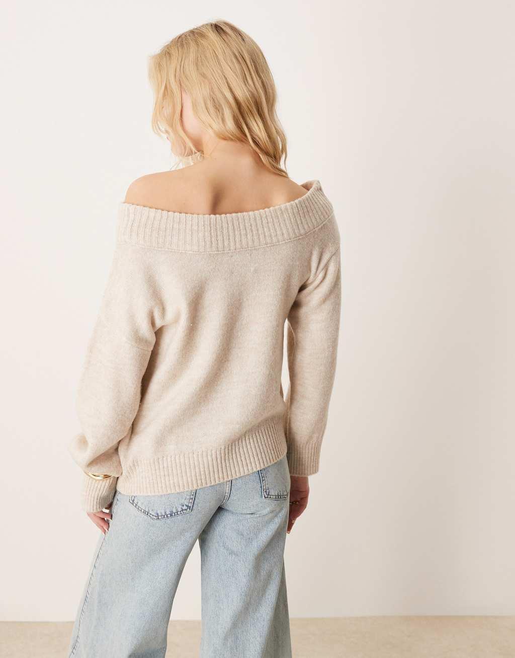 ASOS DESIGN one-shoulder sweater in oatmeal Product Image