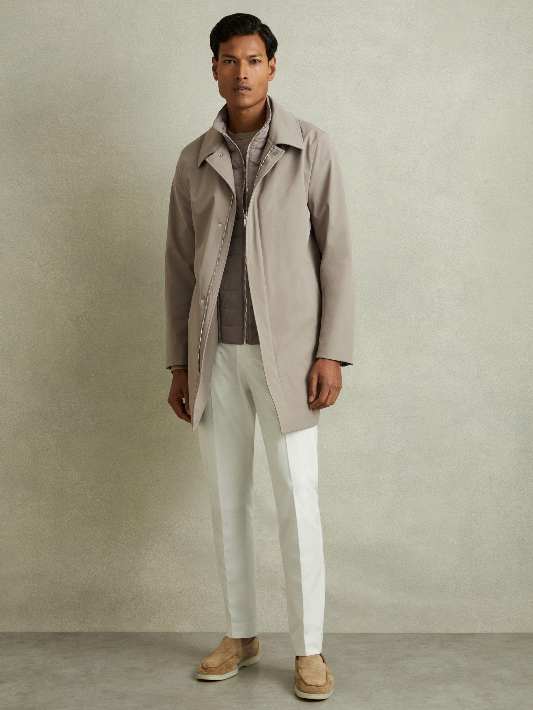 Hybrid Removable Funnel Neck Overcoat in Taupe Product Image