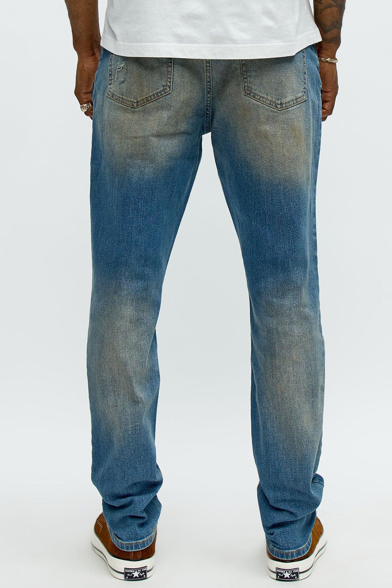 Skinny Going In Circles Repaired Distressed Jeans - Vintage Blue Wash Product Image