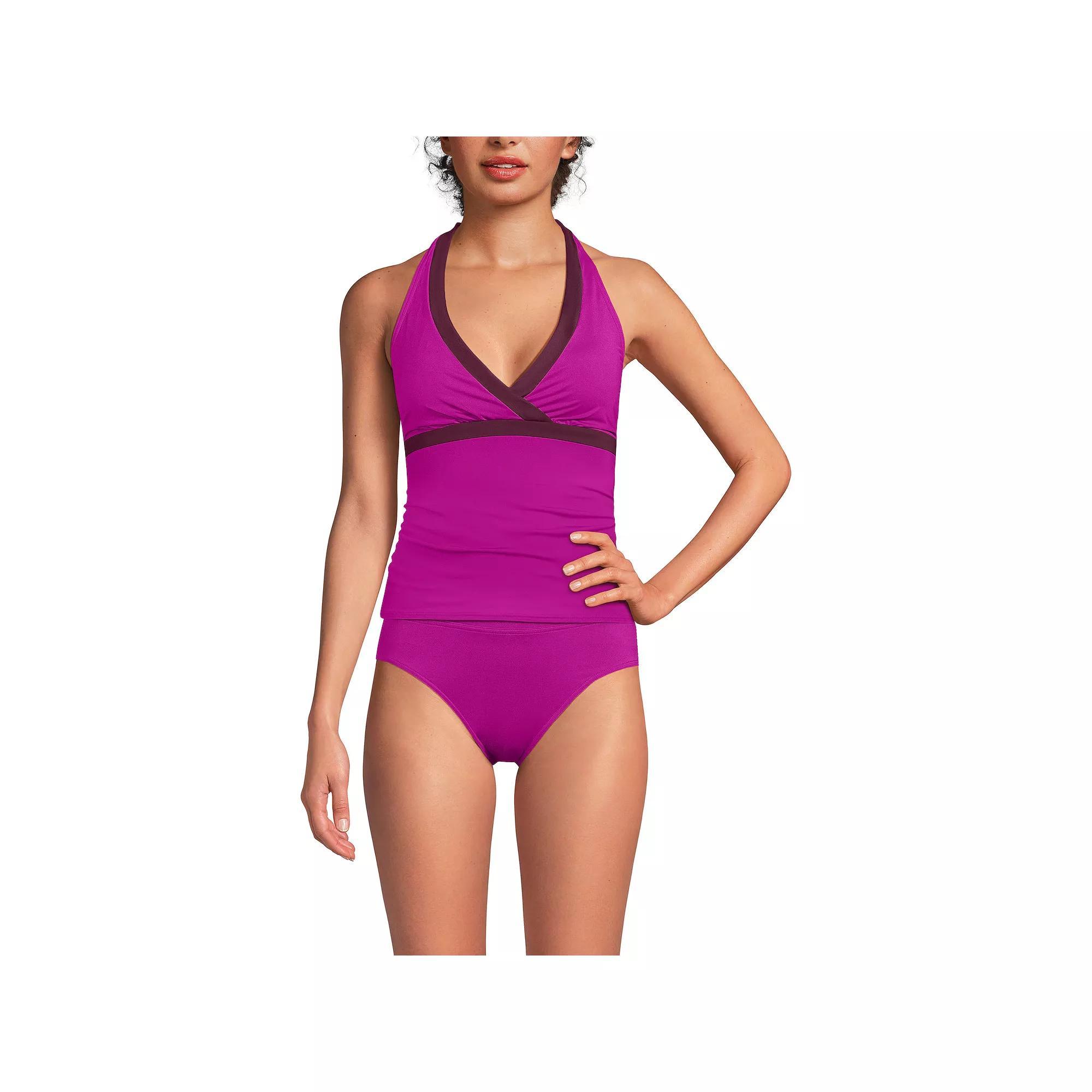 Women's Lands' End V-Neck Halter Tankini Top, Size: Medium, Black White Product Image