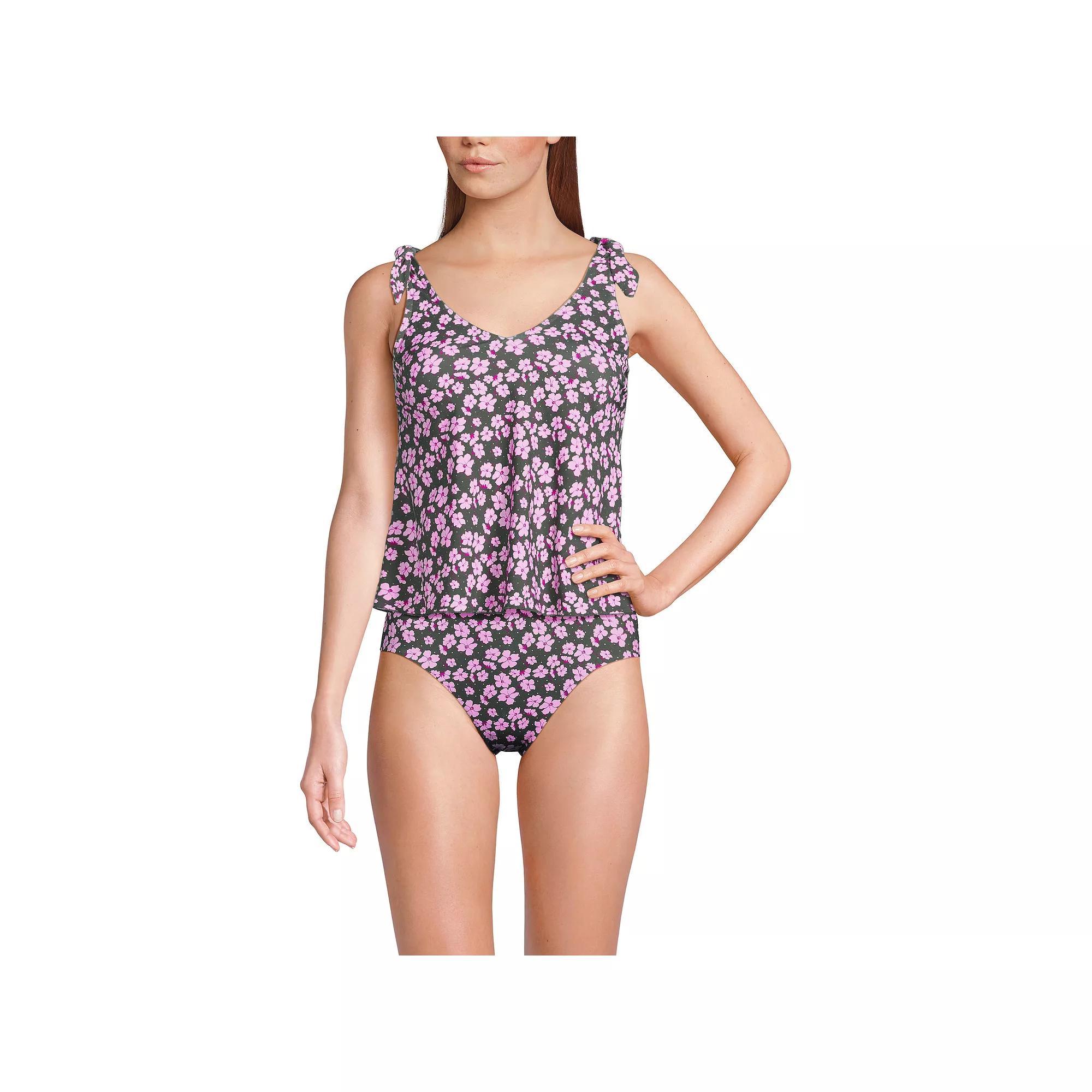 Women's Lands' End Tie Shoulder Flutter Tankini Swim Top, Size: 8, Green White Floral Product Image