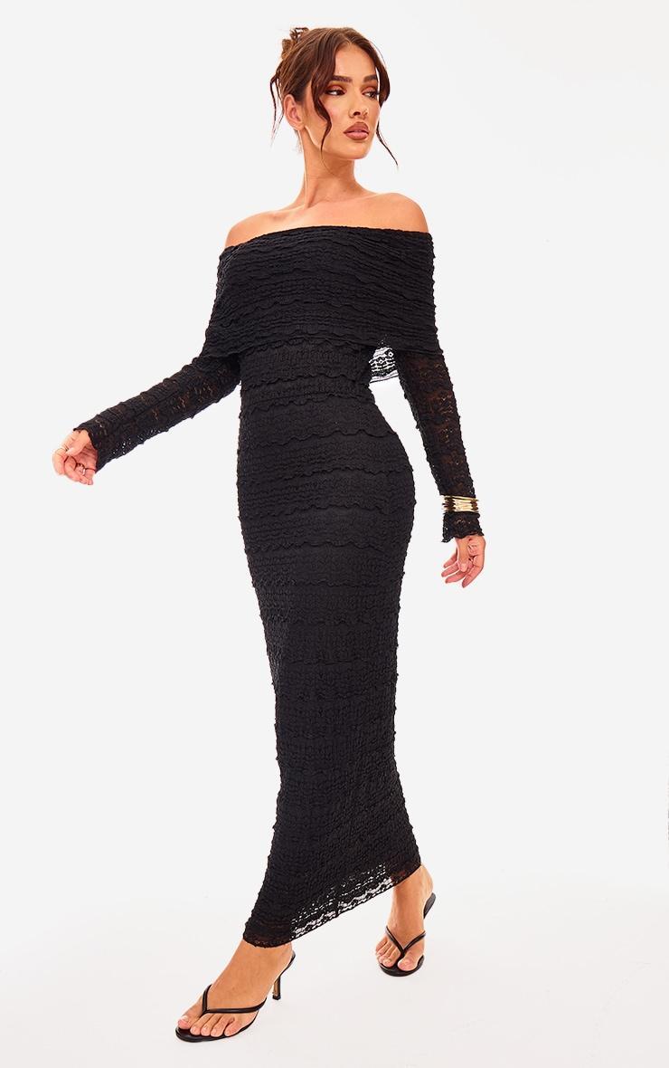Black Textured Bardot Maxi Dress Product Image