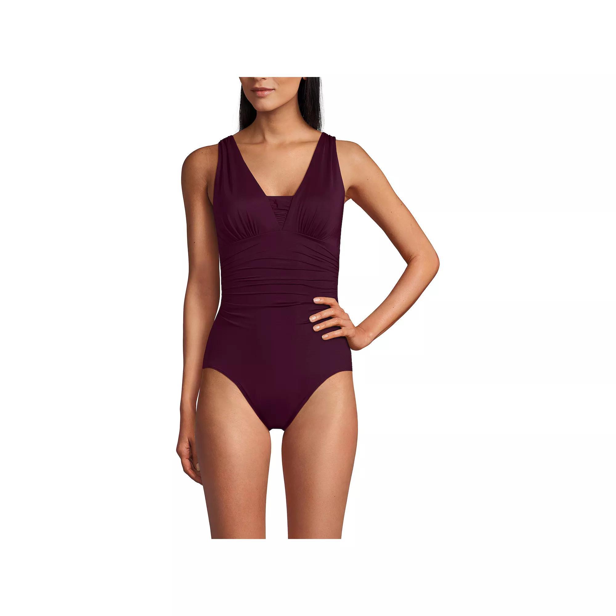 Women's Lands' End Grecian Slendersuit Tummy Control One-Piece Swimsuit, Size: 18D, Dark Red Product Image