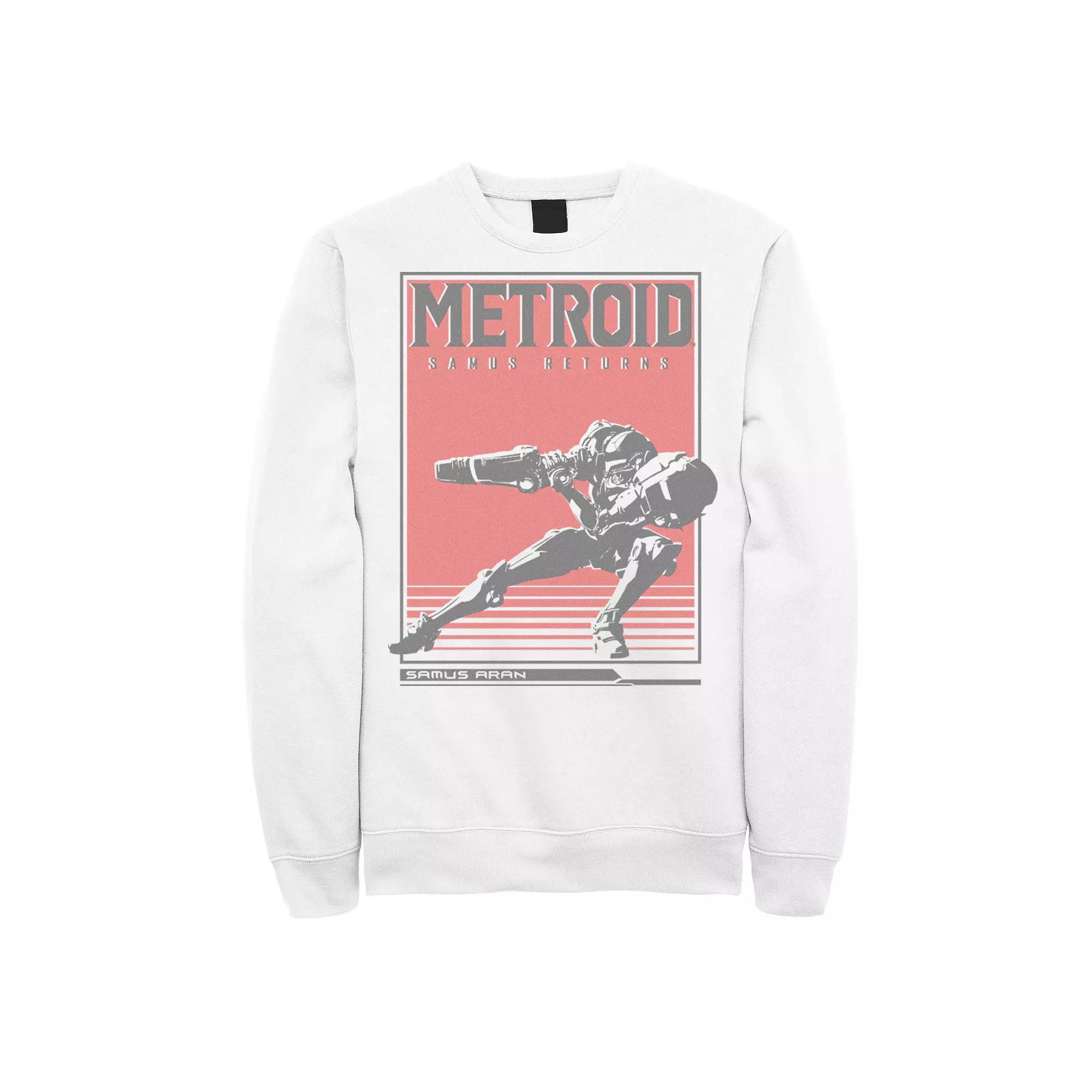 Men's Nintendo Metroid Samus Returns Side Pose Graphic Fleece Pullover, Size: Medium, White Product Image