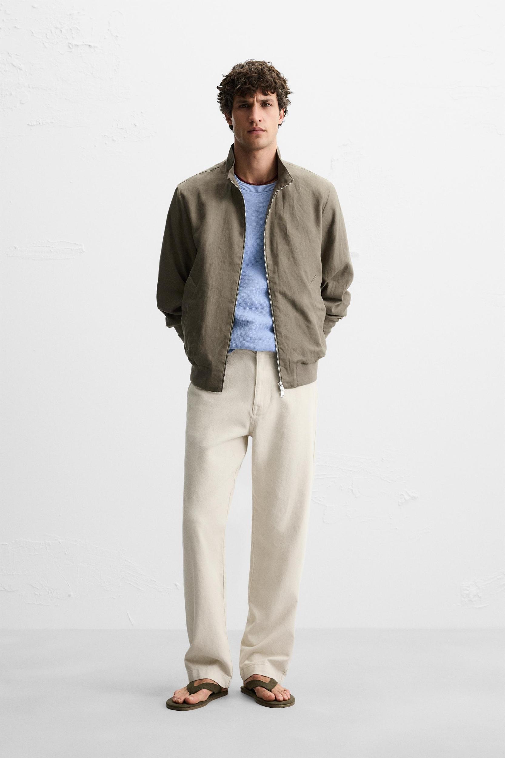 100% LINEN BOMBER JACKET Product Image