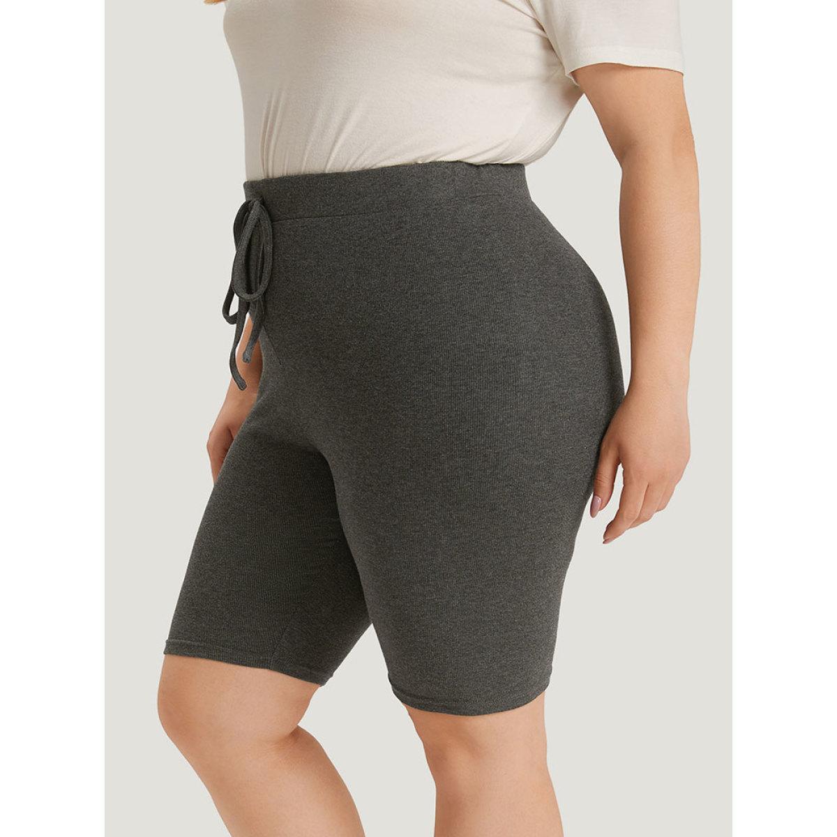 Plus Size Plain Ties Elastic Waist Skinny Leggings Women DimGray Casual High stretch Skinny High Rise Dailywear Leggings BloomChic 22-24/3X Product Image