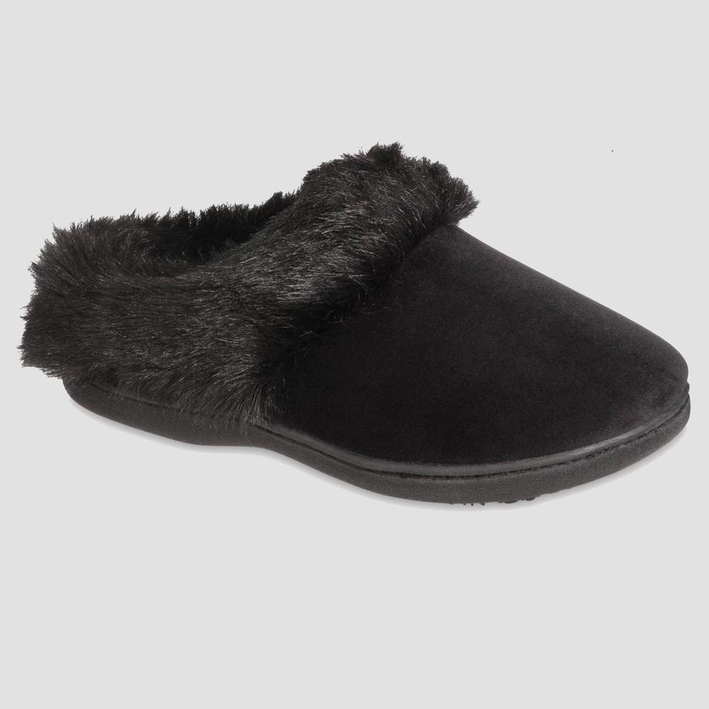 Isotoner Womens Valerie Velour Hoodback Slippers - Black Product Image