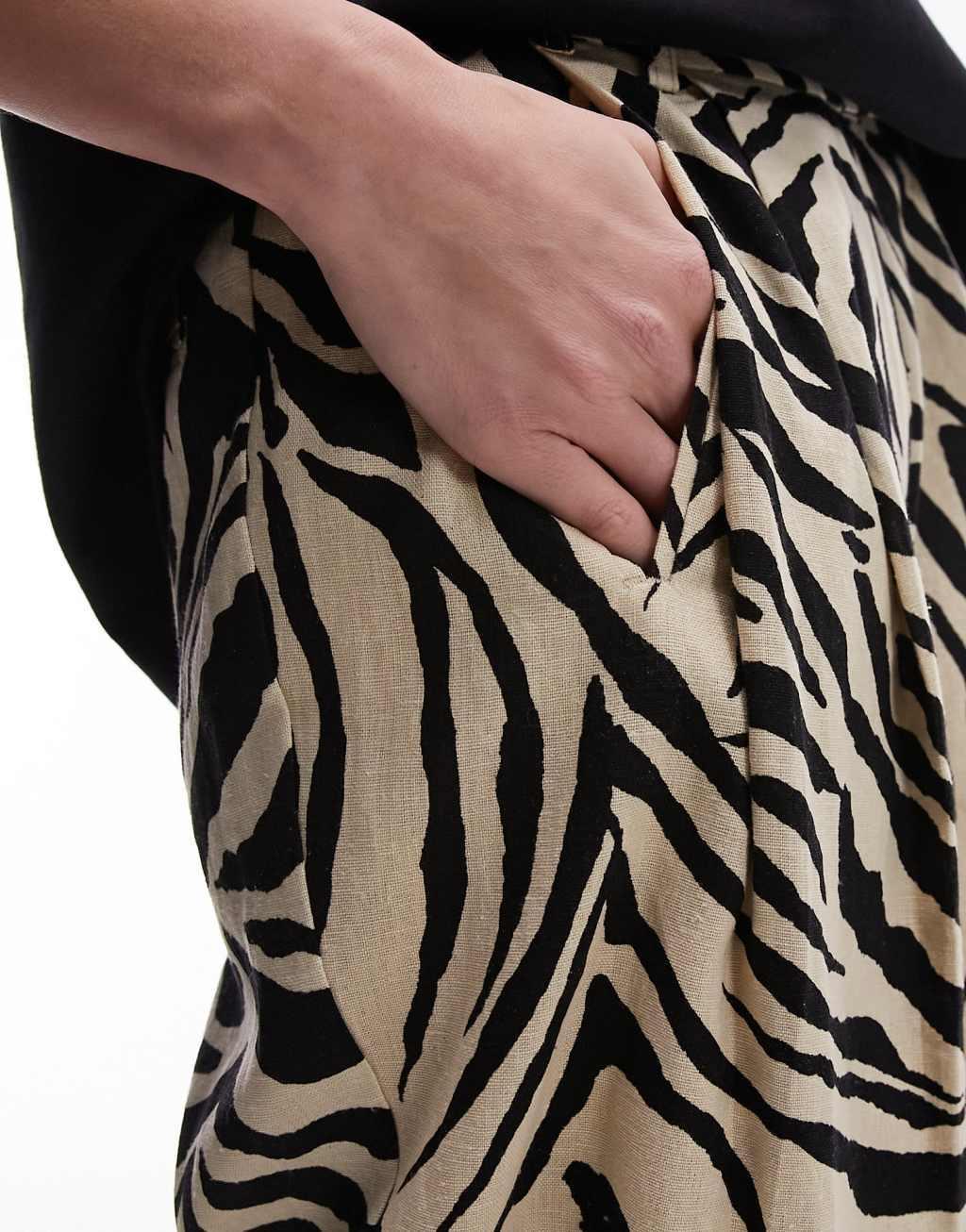 Topshop zebra printed wide leg linen pants Product Image
