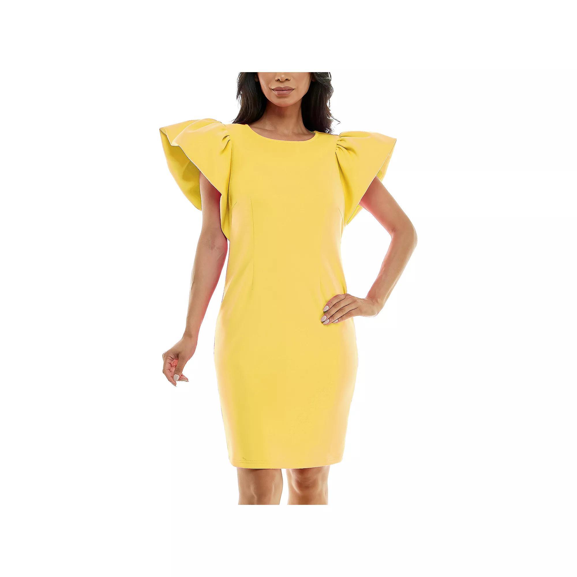 Womens Nina Leonard Ruffle Shoulder Sheath Mini Dress Product Image