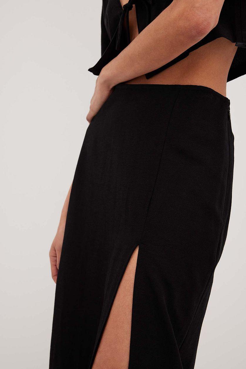 Linen Mix Slit Detail Midi Skirt Product Image