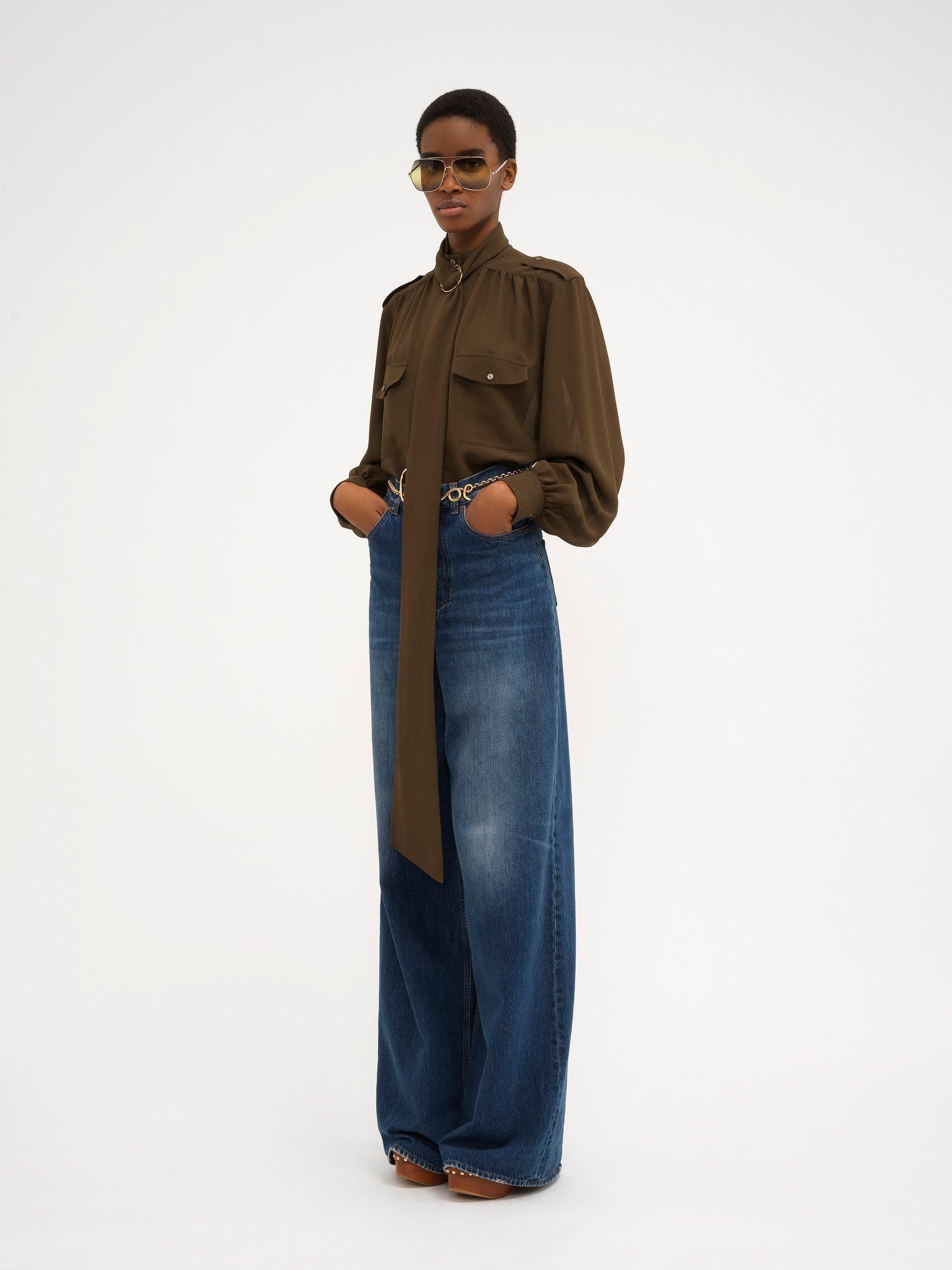 Officer lavallière blouse in silk georgette Product Image