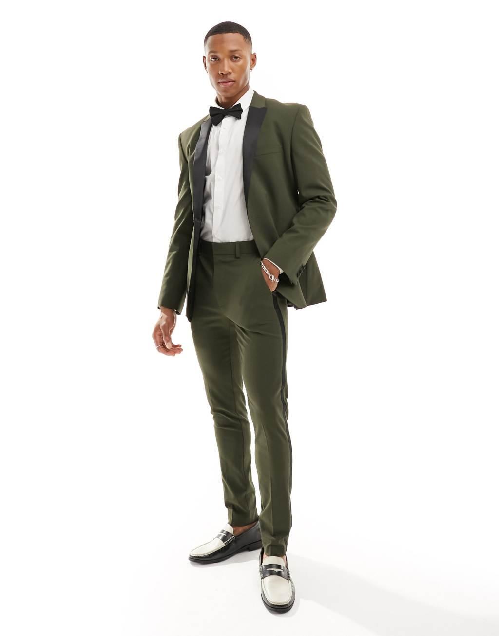 ASOS DESIGN skinny tuxedo suit pants in green Product Image
