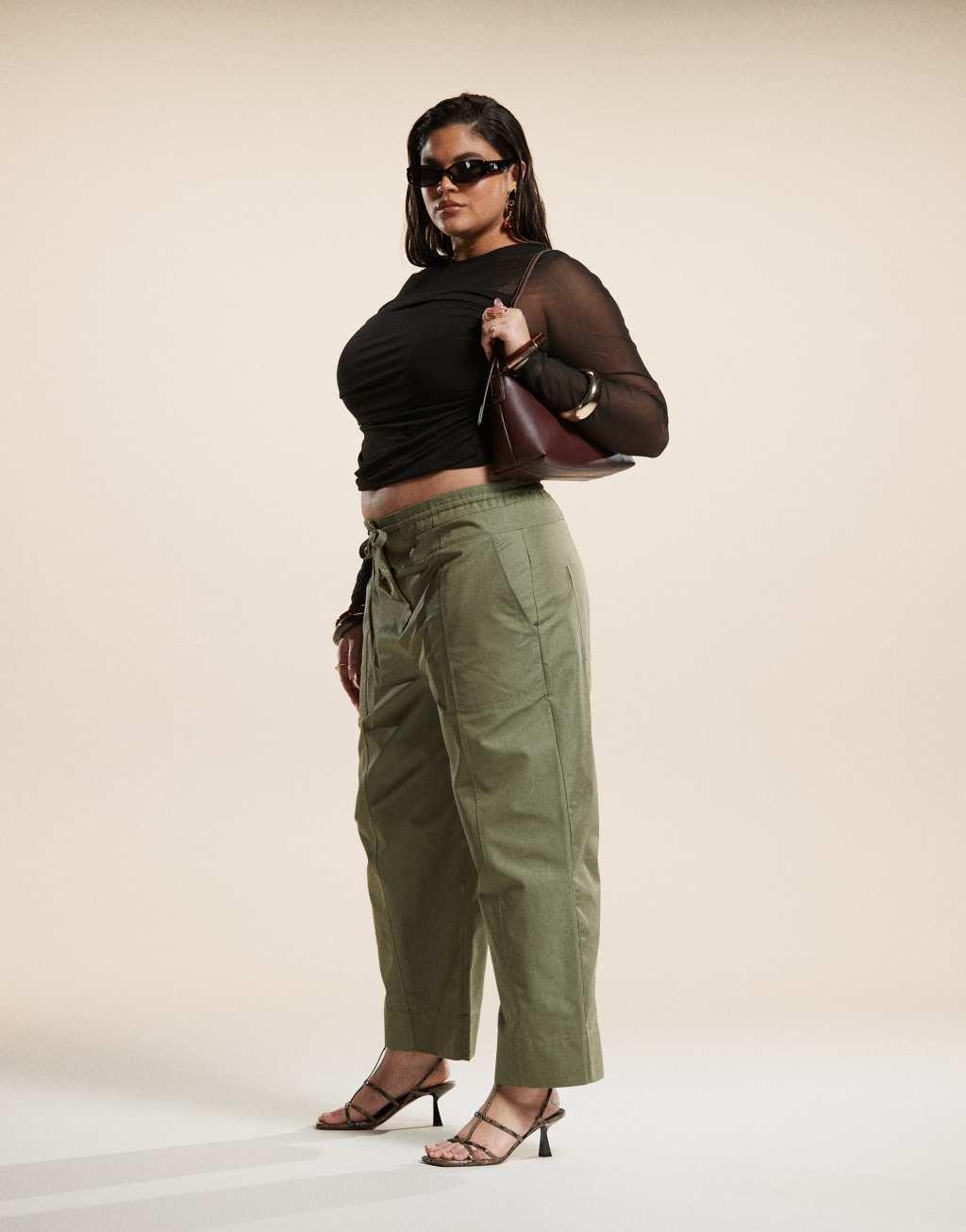 ASOS DESIGN Curve mesh draped front long sleeve top in black Product Image