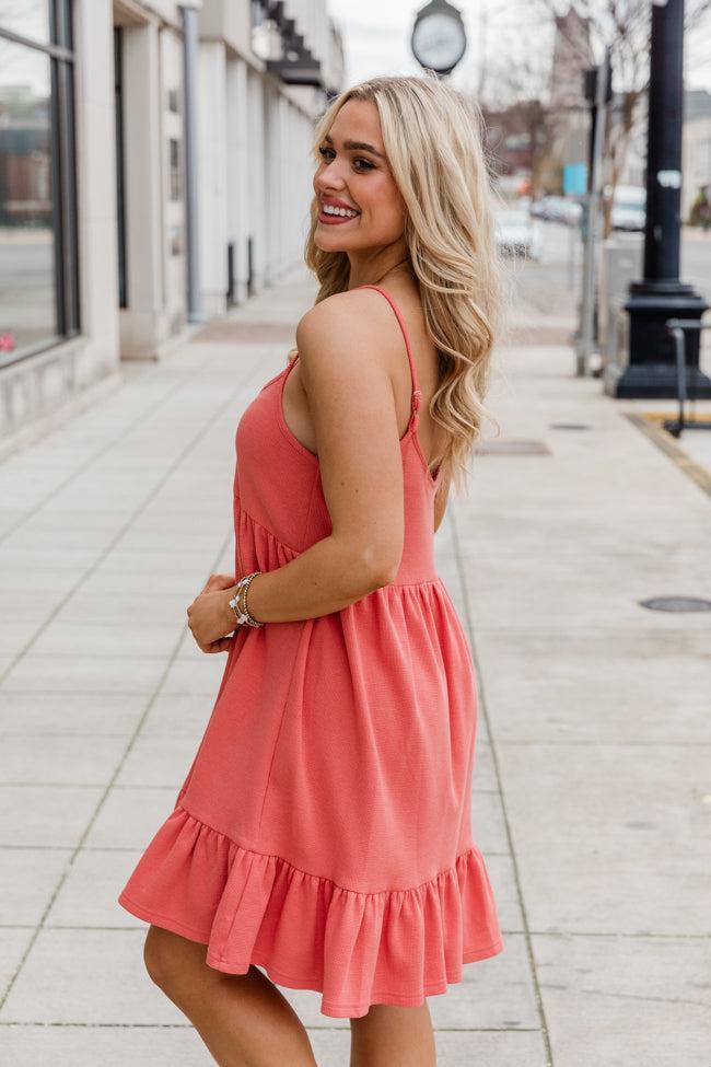 Spin You Around Coral Solid Casual Dress SALE Product Image