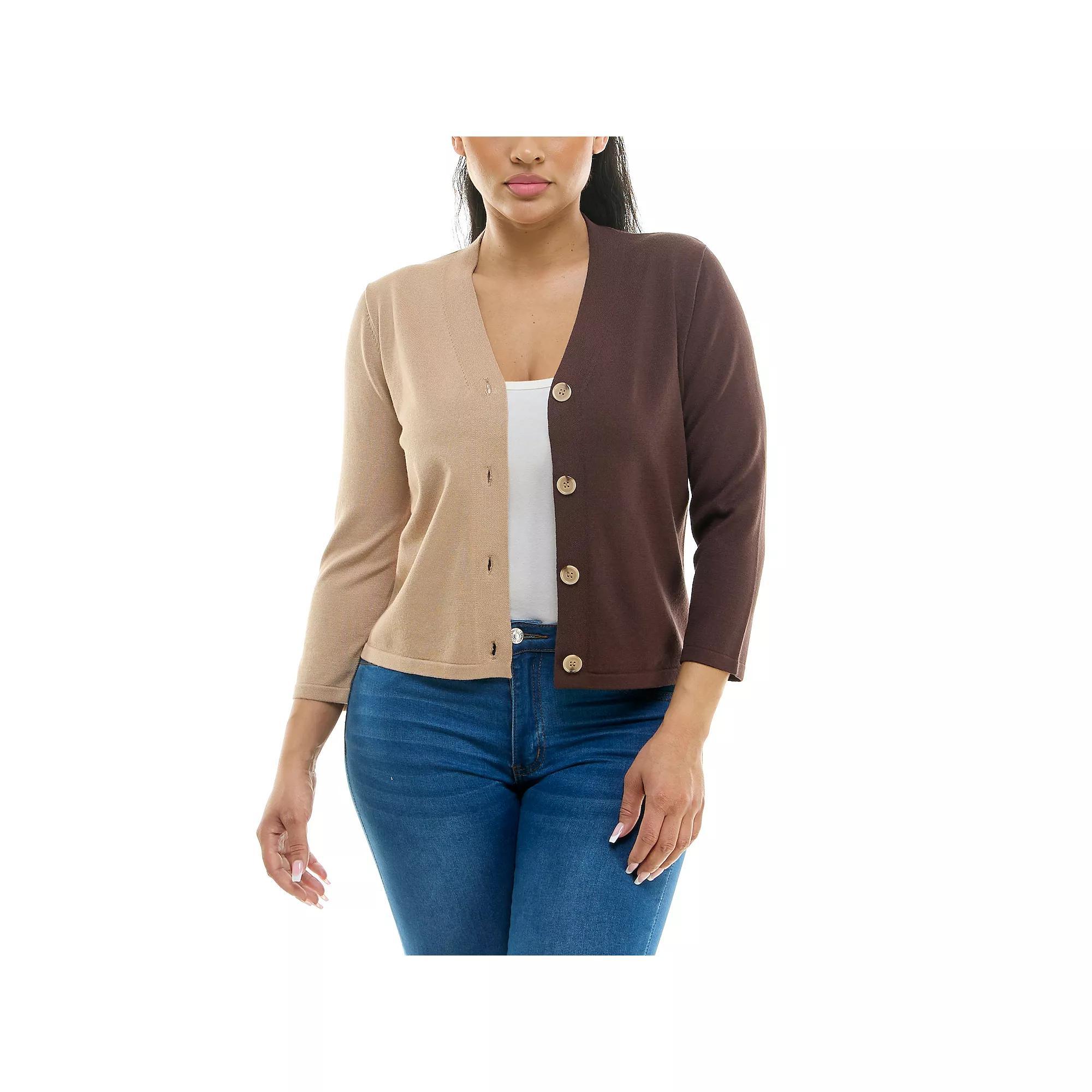Women's Nina Leonard Colorblock Sweater, Size: Large, Brown Bean Product Image