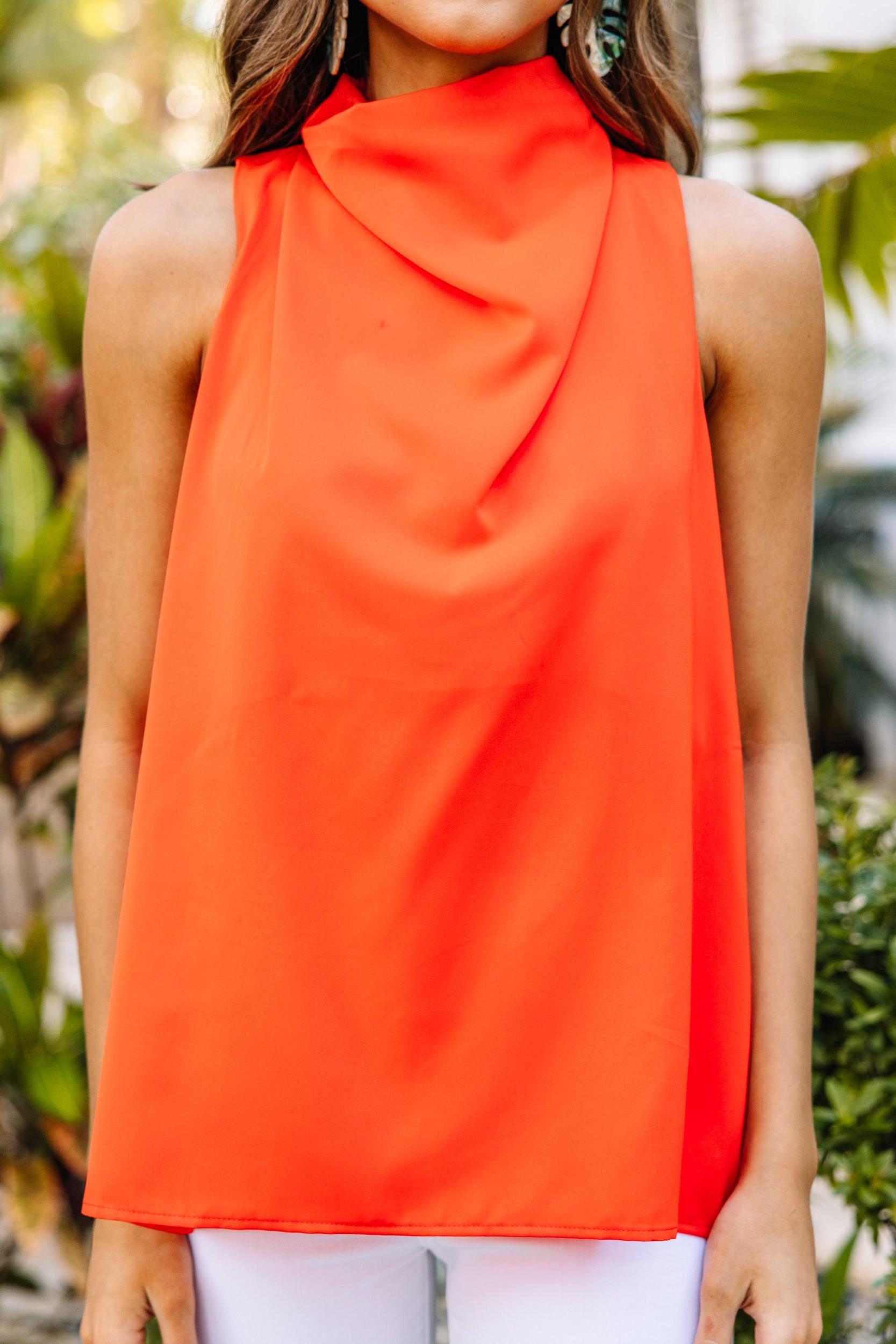 Tell Your Story Tangerine Orange Cowl Neck Tank Female Product Image