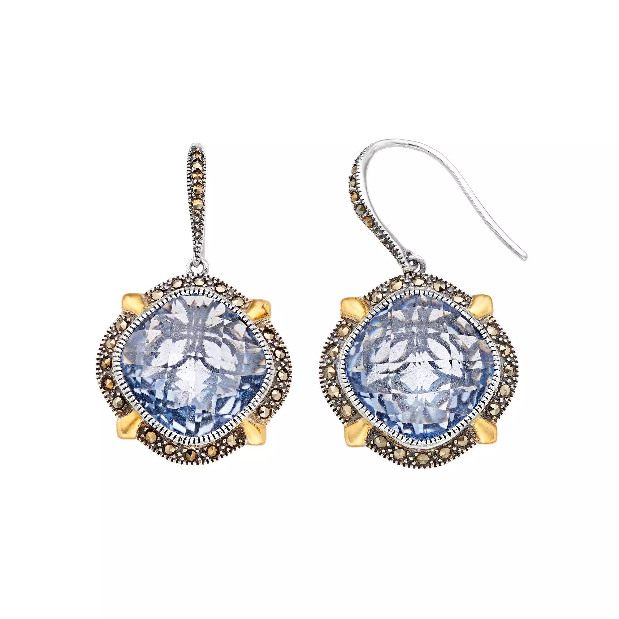 Lavish by TJM Gold Flash Plated Sterling Silver Blue Synthetic Quartz Earrings, Women's, Two Tone Product Image