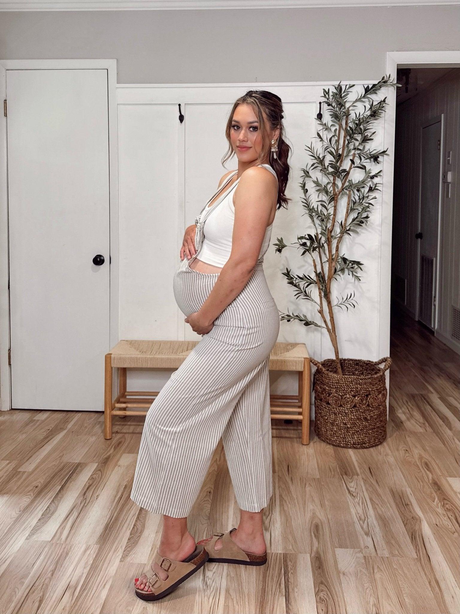 Taupe Stripe Linen Jumpsuit Product Image