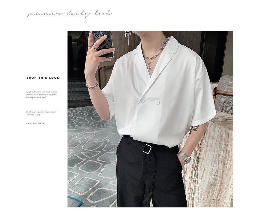 Lapel Collar Plain Double-Breasted Shirt (Various Designs) Product Image