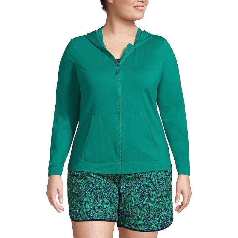 Petite Lands' End UPF 50 Hooded Full-Zip Long Sleeve Rash Guard, Women's, Size: XL Petite, White Product Image