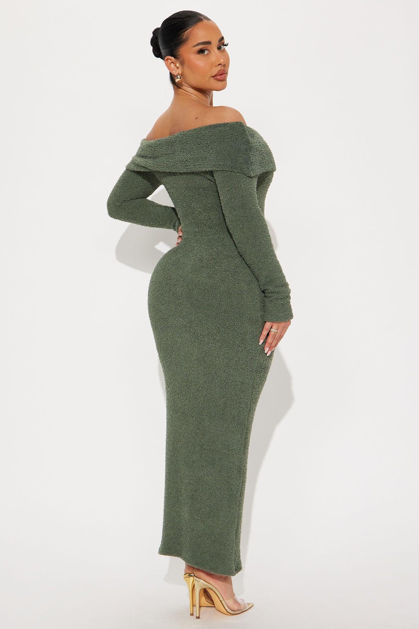Rosana Cozy Off Shoulder Maxi Dress - Green Product Image