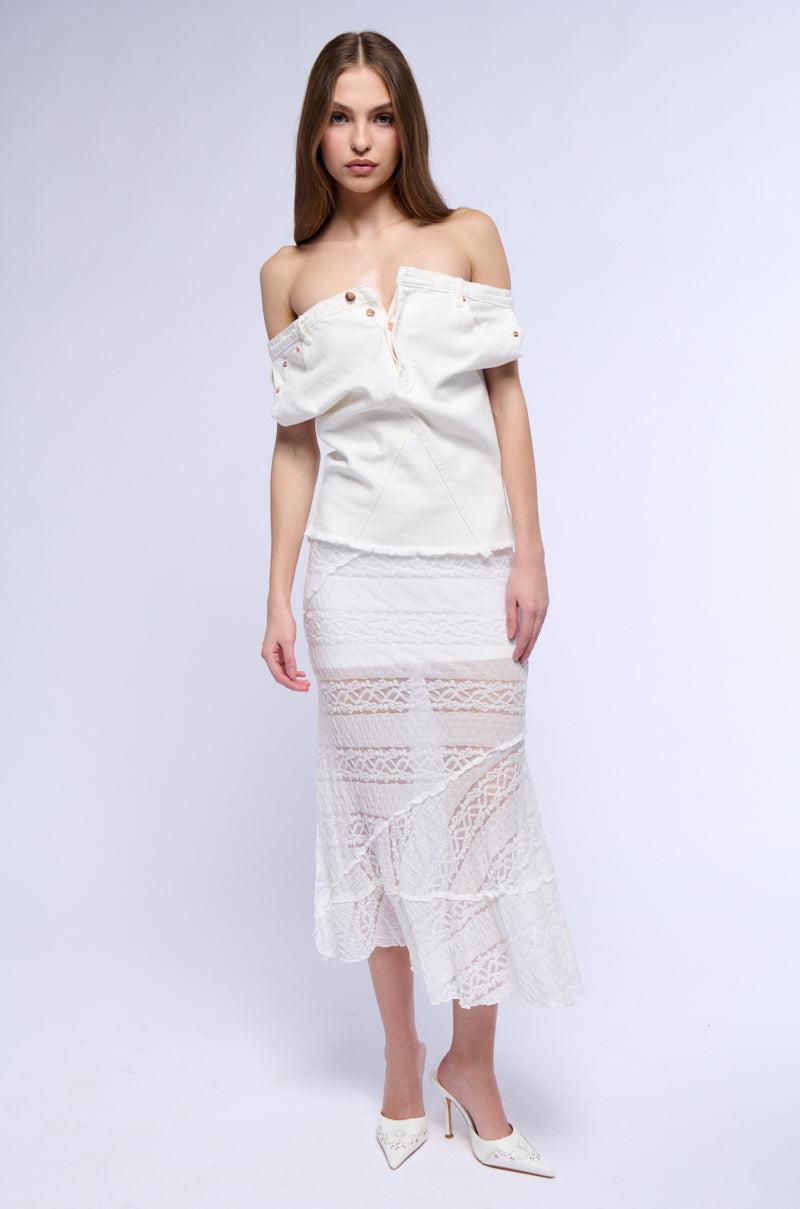 THE WAY I WANT OFF SHOULDER DENIM TOP IN WHITE Product Image