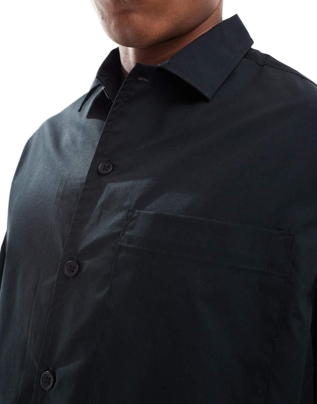ASOS DESIGN boxy oversized button poplin shirt in black Product Image