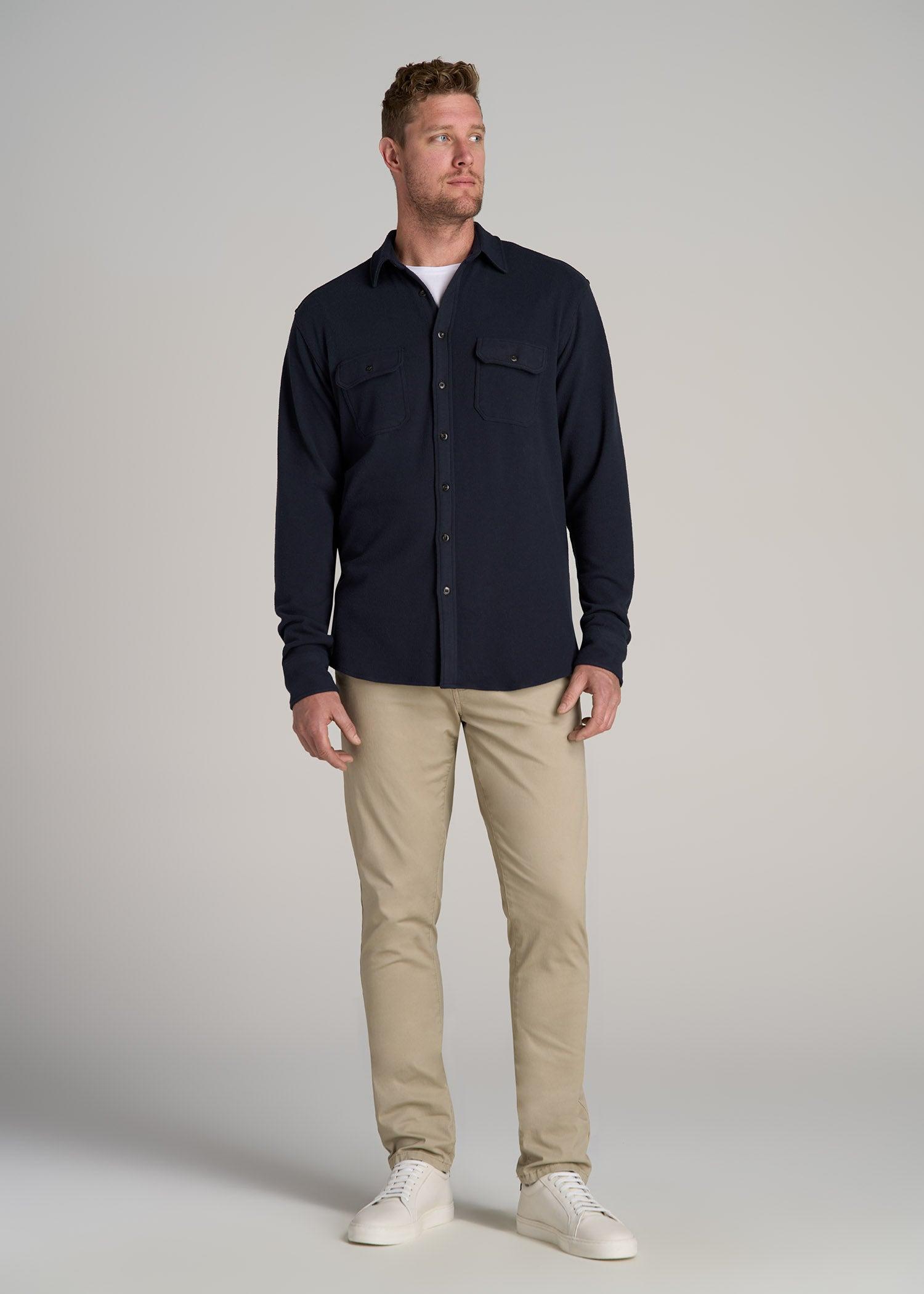 Stretch Flannel Button Tall Men's Shirt in True Navy Product Image
