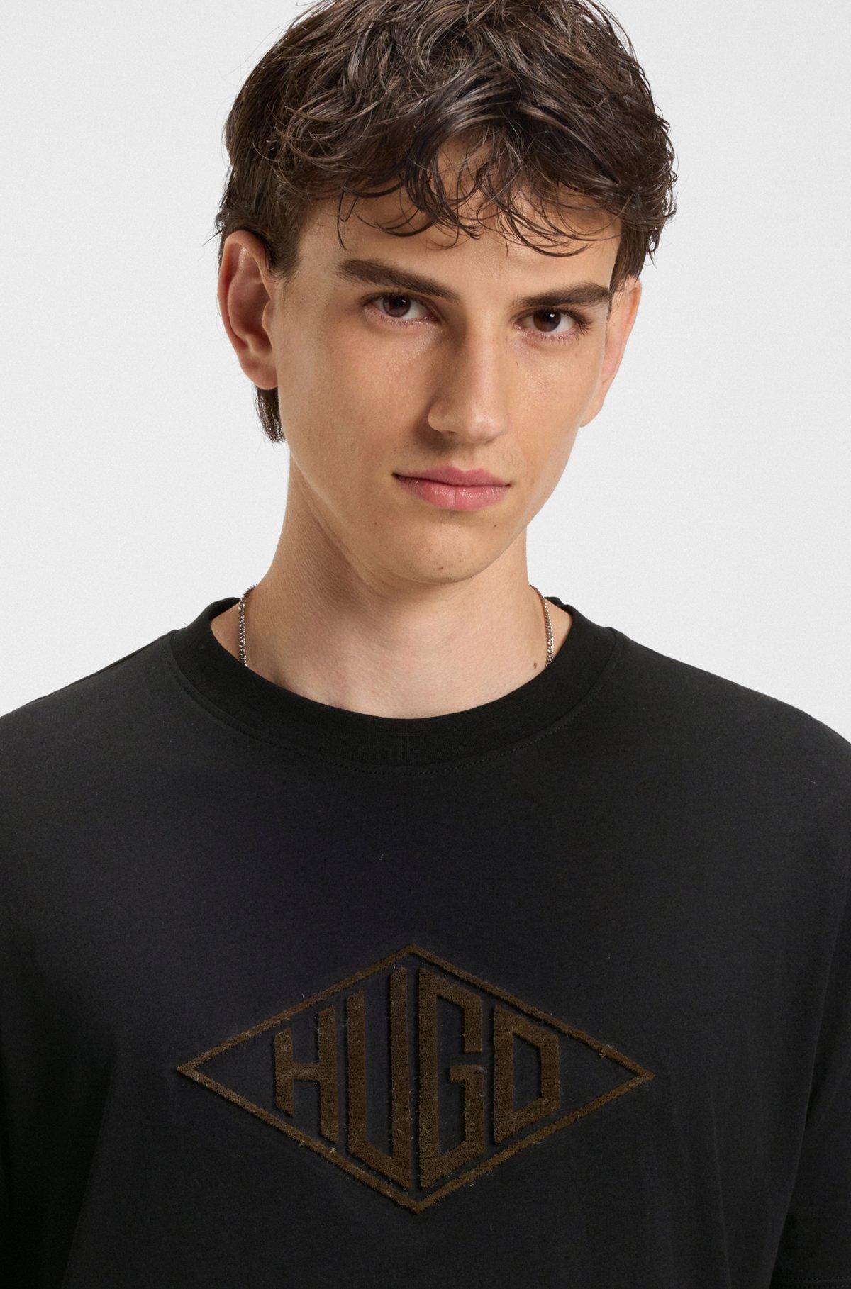Cotton-jersey T-shirt with geometric logo embroidery Product Image