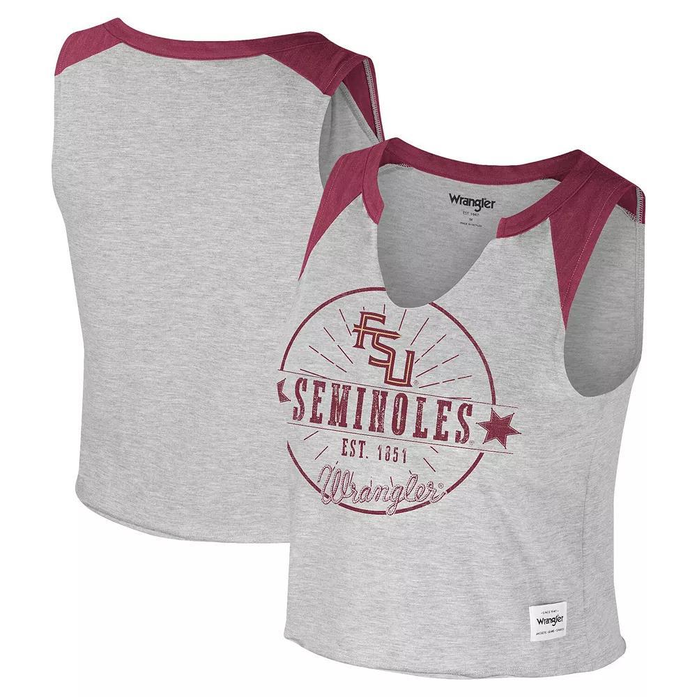 Women's Colosseum x Wrangler Heather Gray Florida State Seminoles Vintage Muscle Cropped T-Shirt, Size: XL, Grey Product Image