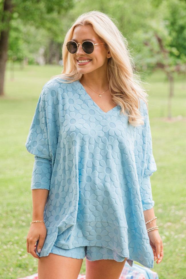 No Complaints Light Blue Floral Terry Cloth Top SALE Product Image