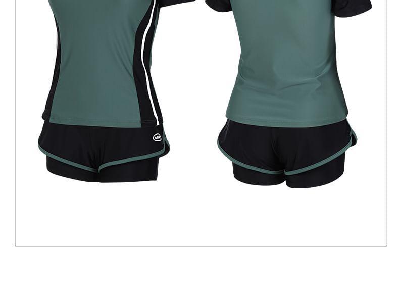 Set: Short-Sleeve Lettering Swim Top + Bottom Product Image