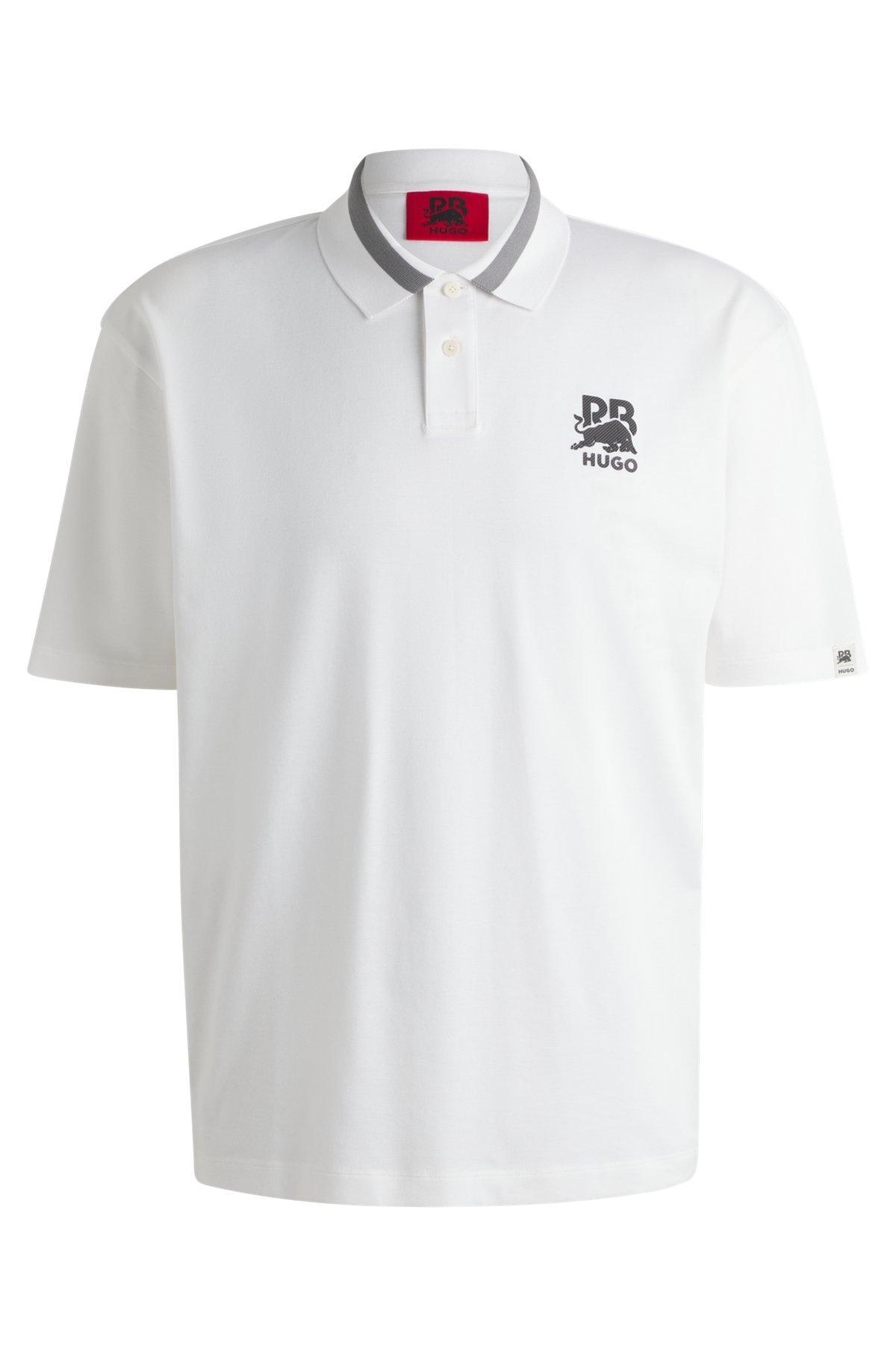HUGO x RB stretch-cotton polo shirt with carbon stealth logo Product Image