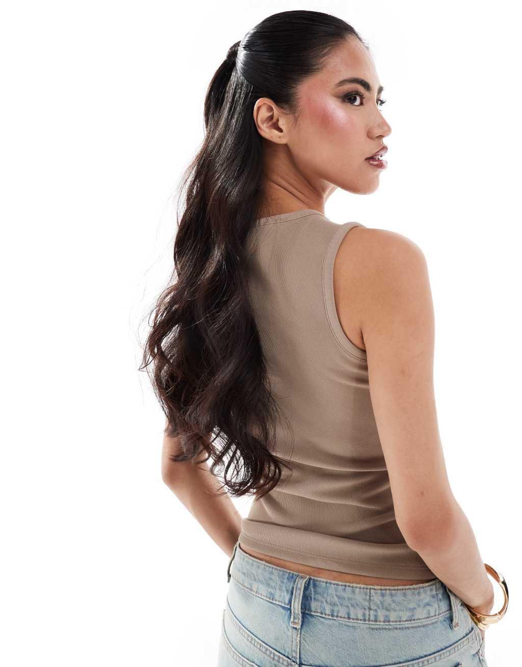 ASOS DESIGN strappy keyhole tank top in stone Product Image
