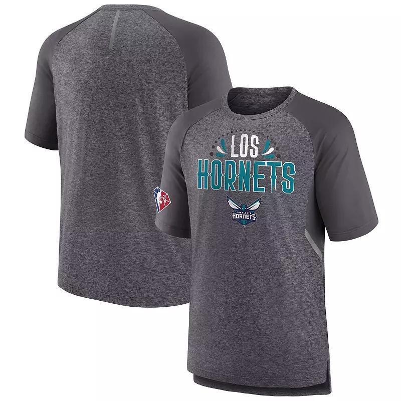 Men's Fanatics Branded Heathered Gray Charlotte Hornets 2022 Noches Ene-Be-A Core Shooting Raglan T-Shirt, Size: 2XL, Chr Grey Product Image